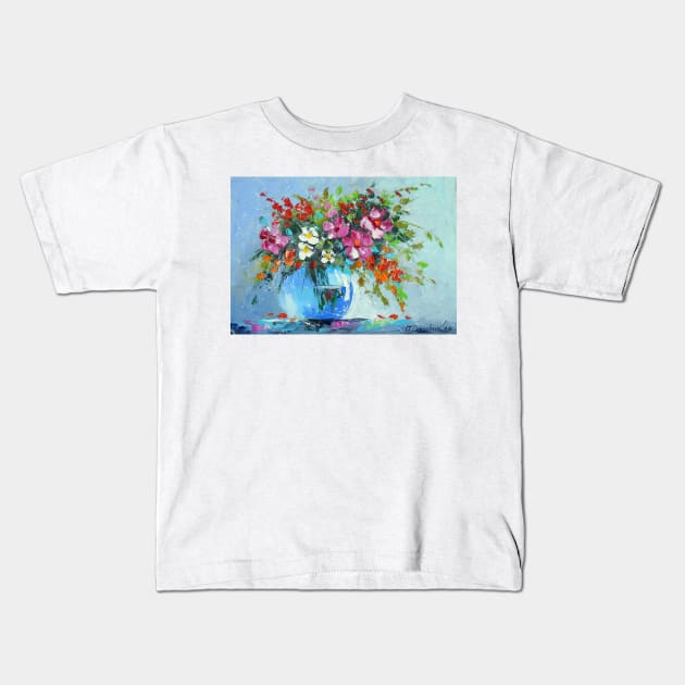 Bouquet of summer flowers in a vase Kids T-Shirt by OLHADARCHUKART